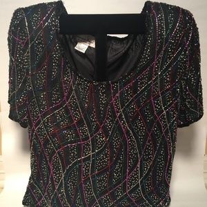 Vintage Lawrence Kazar Silk Beaded Evening Top